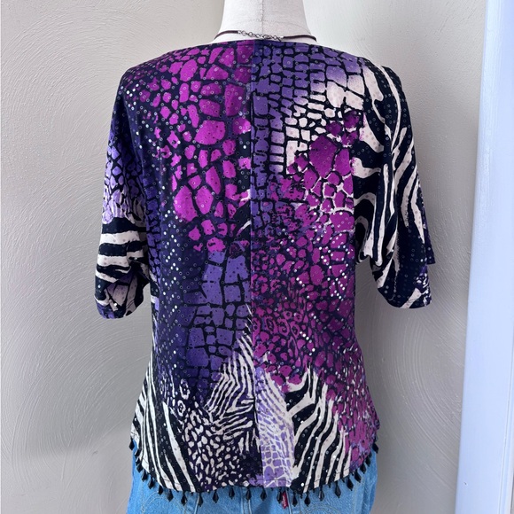 MSK Zebra Cowl Neck Sequin Beaded Top - Picture 5 of 6